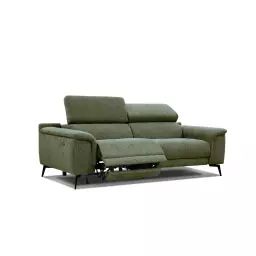 Canapé droit 3 places avec relax électrique côté gauche tissu vert