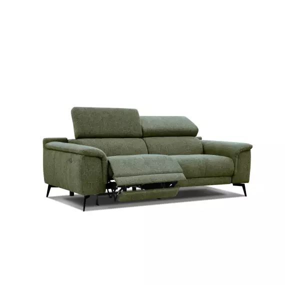 Canapé droit 3 places avec relax électrique côté gauche tissu vert