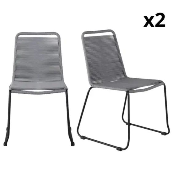 Lot de 2 chaises de jardin assise en corde gris