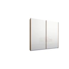 Malix, armoire à 2 portes coulissantes, 181 cm, cadre chêne et portes en verre blanc, intérieur classique