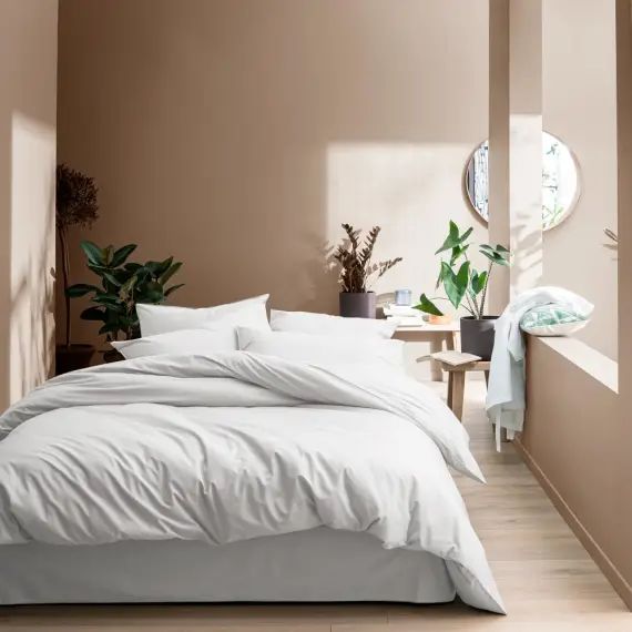 Parure de lit unie en coton lavé Blanc 260×240+2x65x65cm