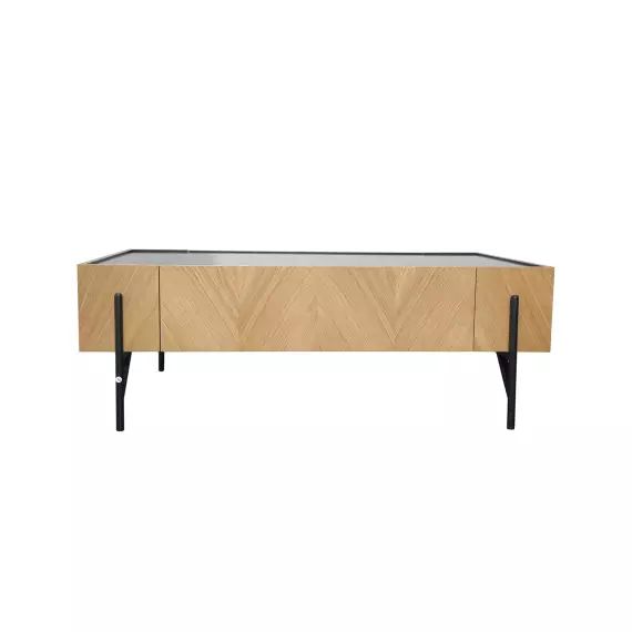 Table basse en bois clair avec 2 grands tiroirs