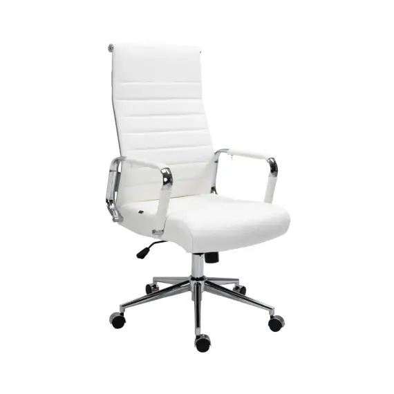 Chaise de bureau réglable pivotant en véritable cuir Blanc