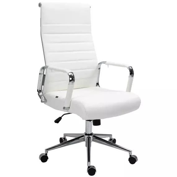 Chaise de bureau réglable pivotant en véritable cuir Blanc