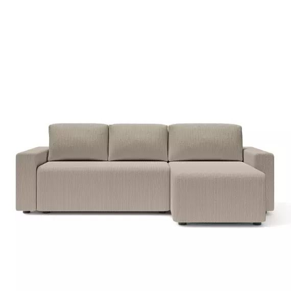Canapé d&rsquo;angle convertible en velours côtelé 4 places grège