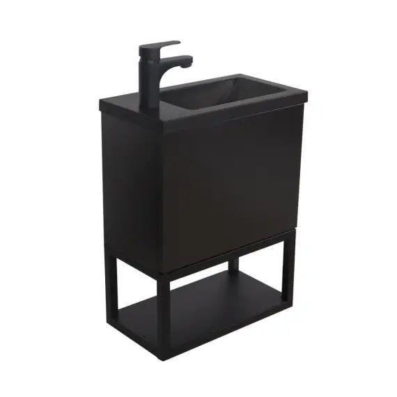 Meuble lave-mains  noir suspendu avec robinet noir
