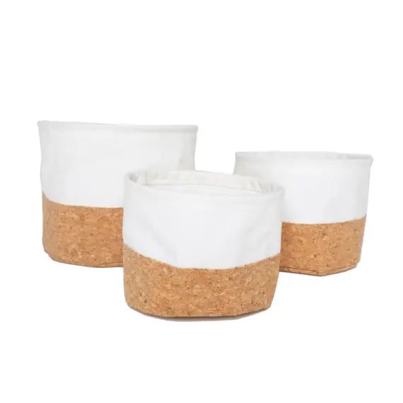 Lot de 3 paniers en liège beige