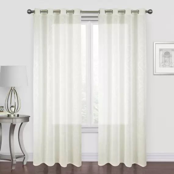 Paire de voilages aux motifs triangles polyester ecru 2 x 140 x 260 cm