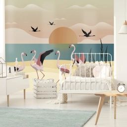 Papier peint panoramique enfant nature sunset flamingo 336x270cm