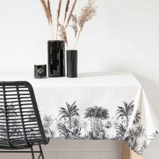 Nappe en coton bio imprimé palmiers blancs et noirs 150×250