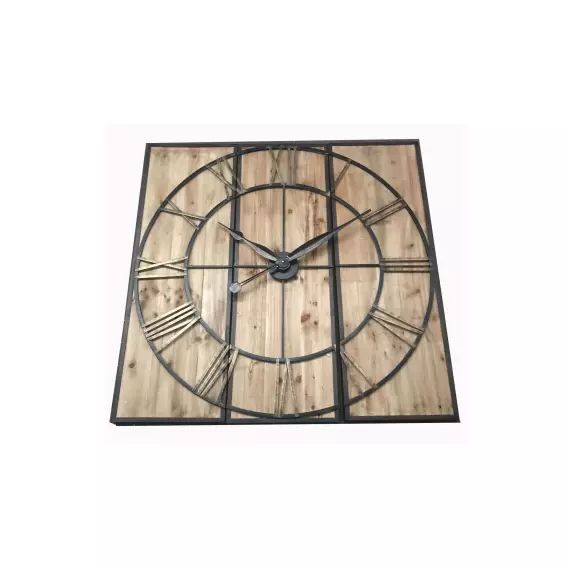Horloge en 3 panneaux LOFT coloris bois/ noir