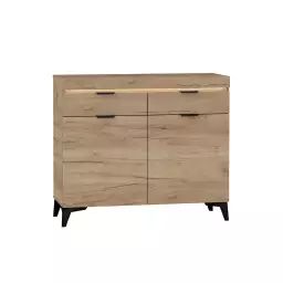 Buffet 2 portes 2 tiroirs LED inclus stratifiés naturel