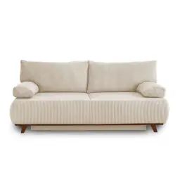 Canapé droit convertible 3 places velours côtelé beige