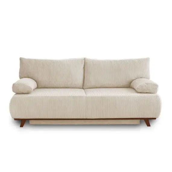Canapé droit convertible 3 places velours côtelé beige
