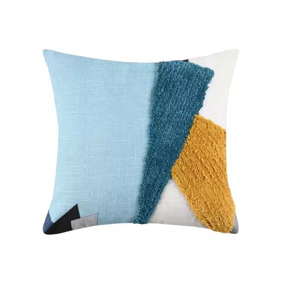 Coussin déhoussable à l&rsquo;esprit graphique coton bleu 40 x 40