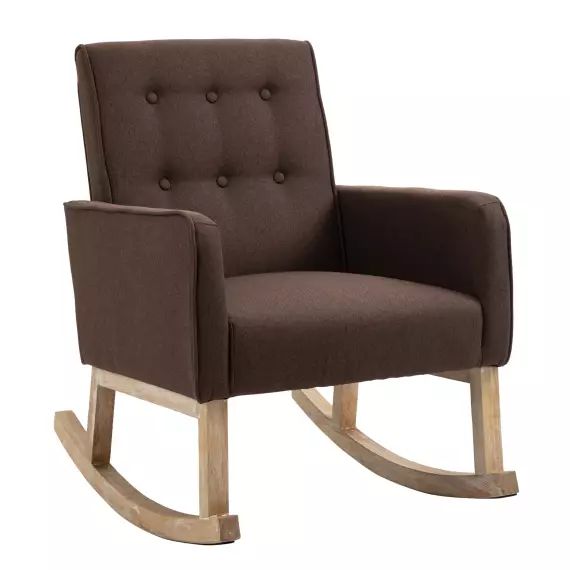 Chaise à bascule avec accoudoirs et assise en tissu Marron