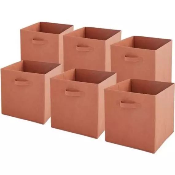 Lot de 6 paniers  pliables en tissu terracotta 31x31x31cm