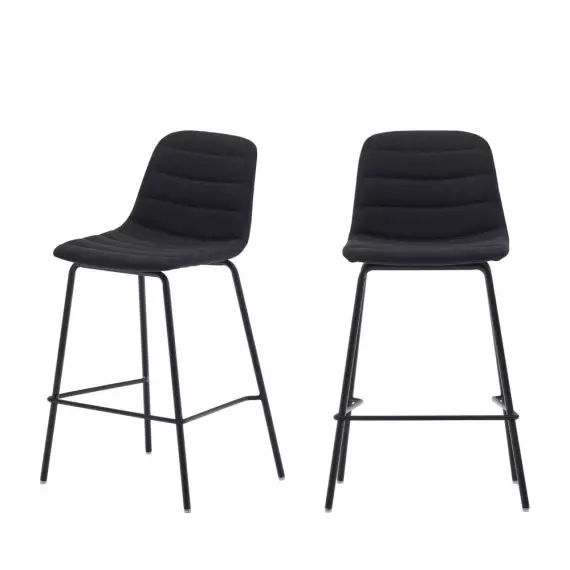 Zunilda – Lot de 2 chaises de bar en tissu et métal H65cm – Couleur – Noir