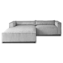 Canapé d’angle gauche 4 places en velours grosses côtes gris clair