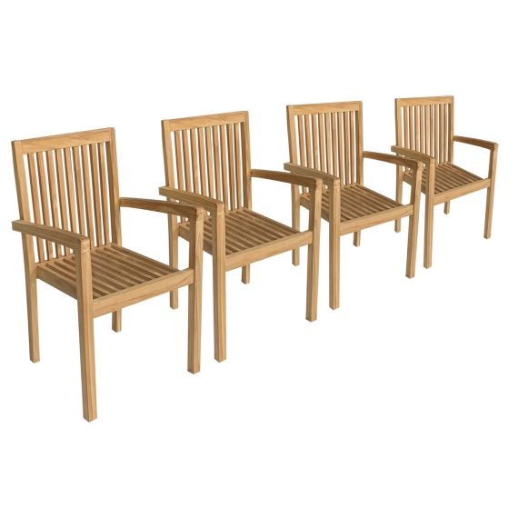 Lot de 4 chaises de jardin empilables en teck