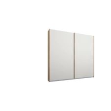 Malix, armoire à 2 portes coulissantes, 181 cm, cadre chêne et portes blanc mat, intérieur standard