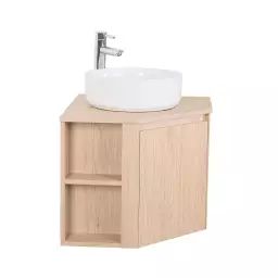 Meuble simple vasque décor chêne 45cm + vasque + robinet