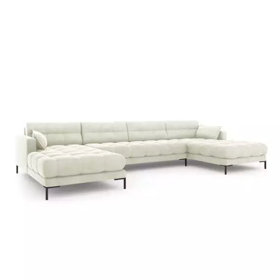 Canapé panoramique 6 places en tissu velours beige clair