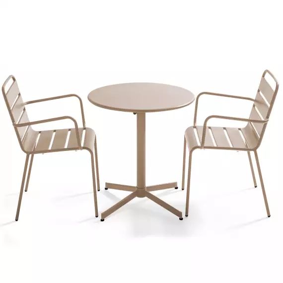 Ensemble table de jardin et 2 fauteuils métal taupe