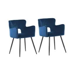 Lot de 2 chaises de salle à manger en velours bleu marine
