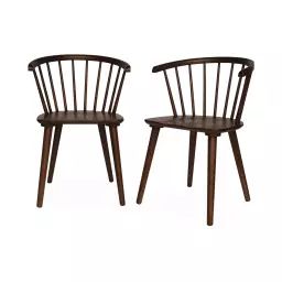 Lot de 2 chaises noyer à barreaux en bois et contreplaqué