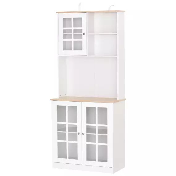 Armoire de cuisine 3 portes vitrine verre 2 niches blanc chêne