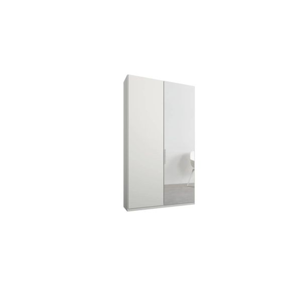 Caren, armoire à 2 portes avec charnières, 100 cm, cadre blanc et portes blanc mat et miroir, intérieur standard