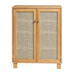 Meuble à chaussures avec portes en rotin couleur marron clair 120 cm
