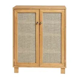 Meuble à chaussures avec portes en rotin couleur marron clair 120 cm