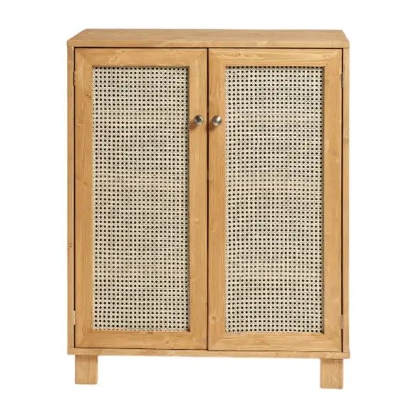 Meuble à chaussures avec portes en rotin couleur marron clair 120 cm