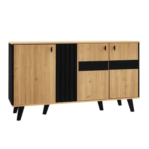 Buffet armoire en bois et noir verre teinté LED 140x78x41cm