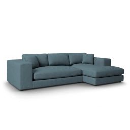 Canapé d’angle 5 places en tissu structuré bleu