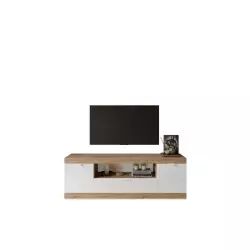 Meuble TV L.180 cm 2 portes 3 tiroirs SLIM imitation chêne et blanc