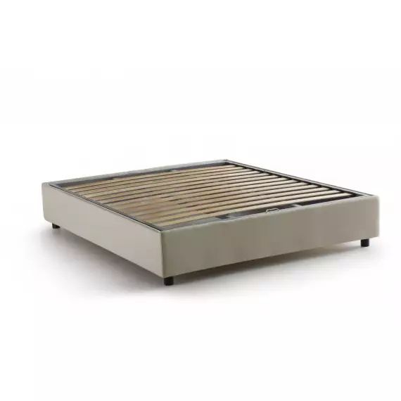 Lit coffre 140×200 cm en tissu crème