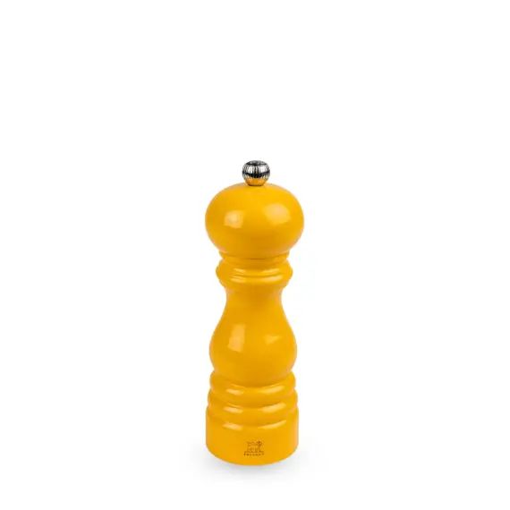 Moulin à poivre manuel en bois laqué jaune safran 18 cm