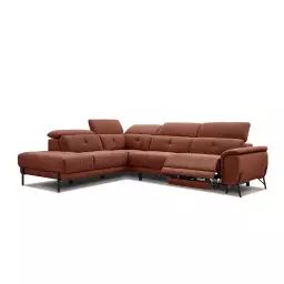 Canapé d’angle gauche 5 places avec relax électrique tissu brique