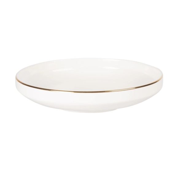 Assiette creuse en porcelaine blanche et dorée