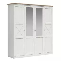 Armoire 4 portes stratifiés blanc et naturel