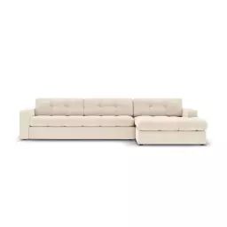 Canapé d’angle 4 places en tissu structuré beige clair