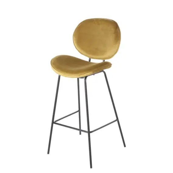 Chaise de bar en velours ocre et métal noir Luna