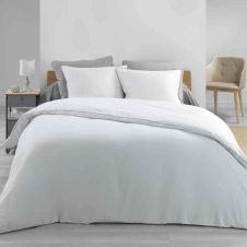 Parure de lit percale louméa blancet gris 240×220 cm
