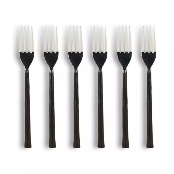 Lot de 6 fourchettes en acier inoxydable argent et noir