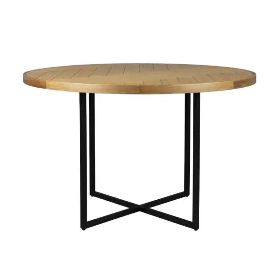 Table de repas ronde en bois clair et acier noir D 120