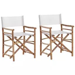 Lot de 2 chaises de jardin bois clair et blanc cassé