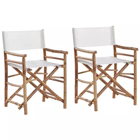 Lot de 2 chaises de jardin bois clair et blanc cassé